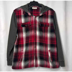 Aeropostale Flannel Button Up Hooded Shirt Men's L Long Sleeve Plaid